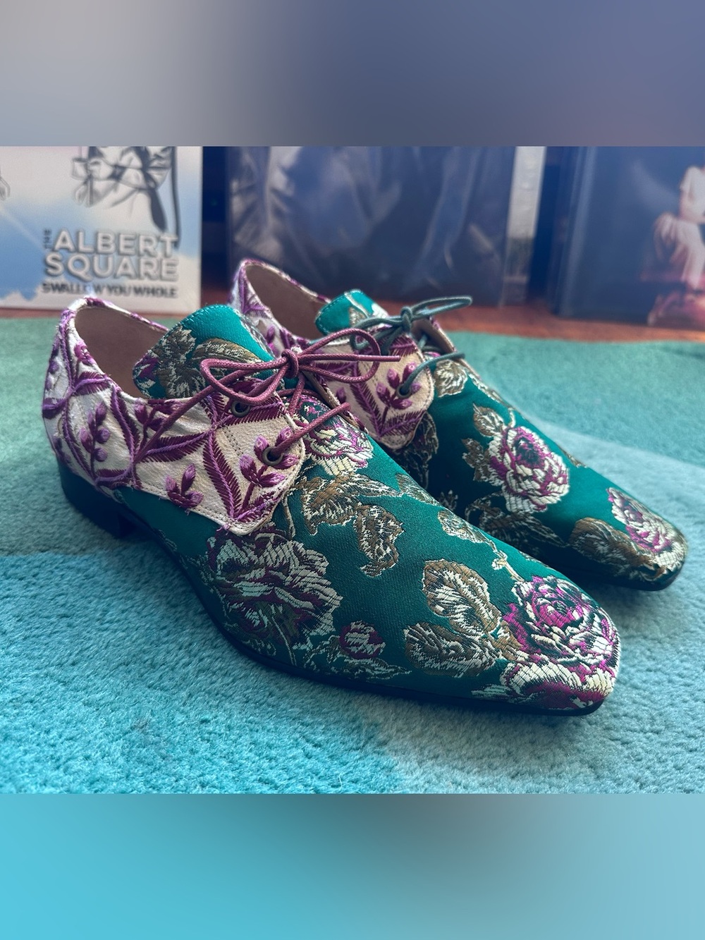 Fluevog VERY GOOD Tudor Prysten green floral jacquard derby-W11/M9 (fit 10.5/8.5